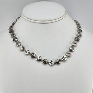 Silver Tone Celestial Symbol Round Beaded Necklace Pagan Witchy Jewelry